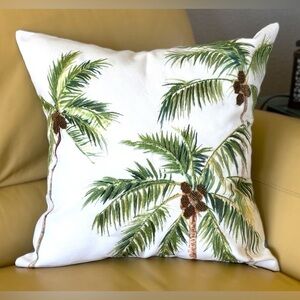 18x18 Embroidered Beaded Coconuts Tropical Palm Trees Beachy Pillow Cover New